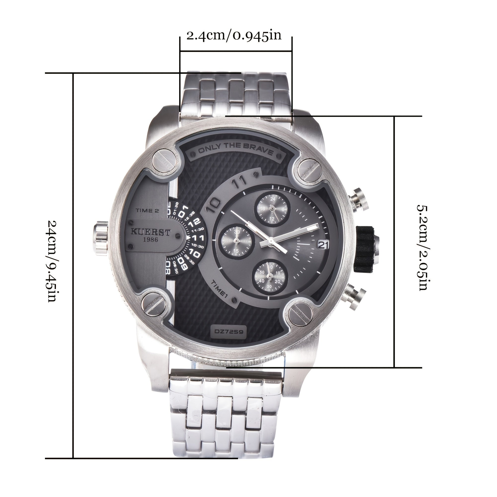 KUERST Dual Time Zone Steel Strap Quartz Sports Watch