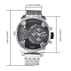 KUERST Dual Time Zone Steel Strap Quartz Sports Watch