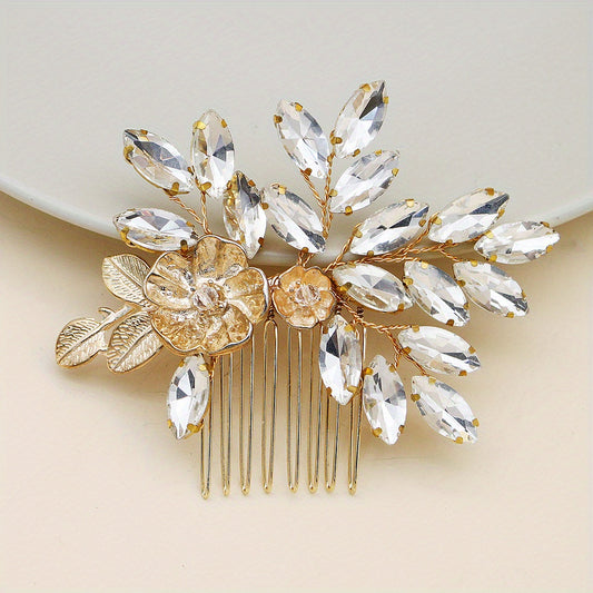 Bridal Hair Comb Rhinestone Floral Decoration Vintage Style