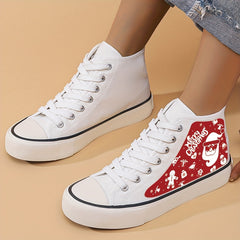 Xmas Santa Print Chunky Canvas Sneakers High Top Skate Shoes