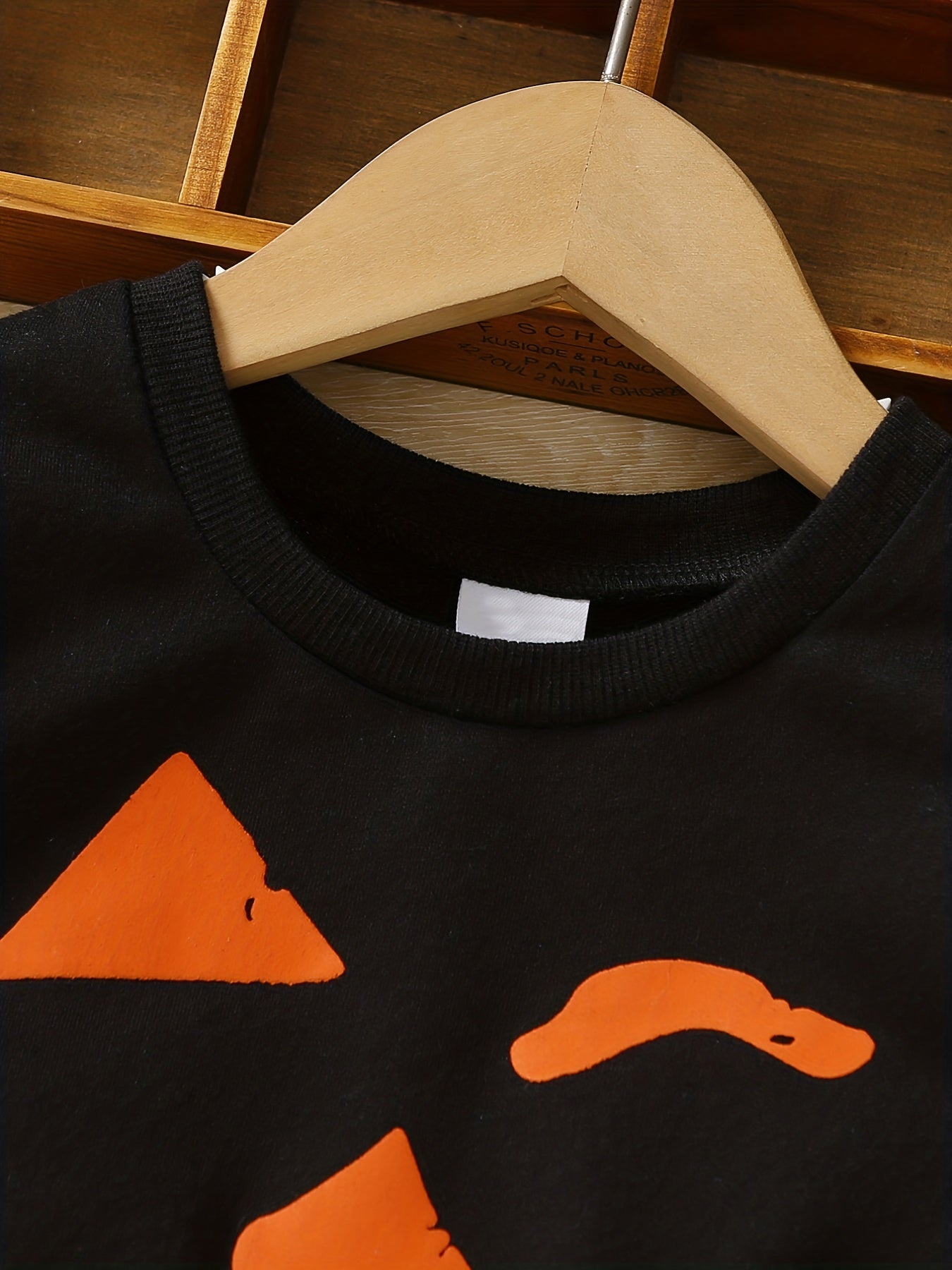 Kid's Pumpkin Print Fleece Pullover Crew Neck Sweatshirt