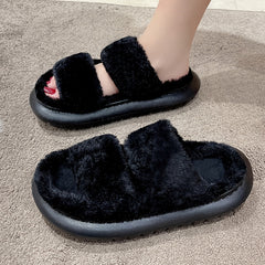 Women's Fuzzy Plush House Slippers Comfy Open Toe Non-slip Bedroom Shoes