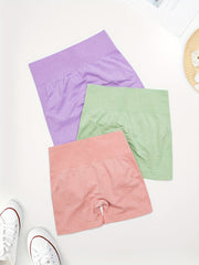 3pcs High Waist Yoga Running Sports Shorts Solid Butt Lifting Fitness Biker Shor