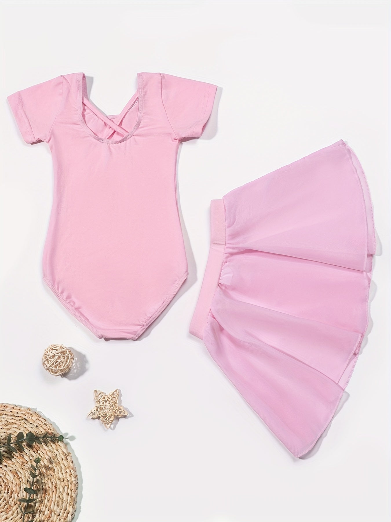 Toddler Girls Workout Dance Dress Set Cross Strap Backless Onesie & Short Skirt