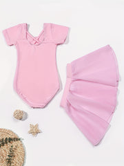 Toddler Girls Workout Dance Dress Set Cross Strap Backless Onesie & Short Skirt