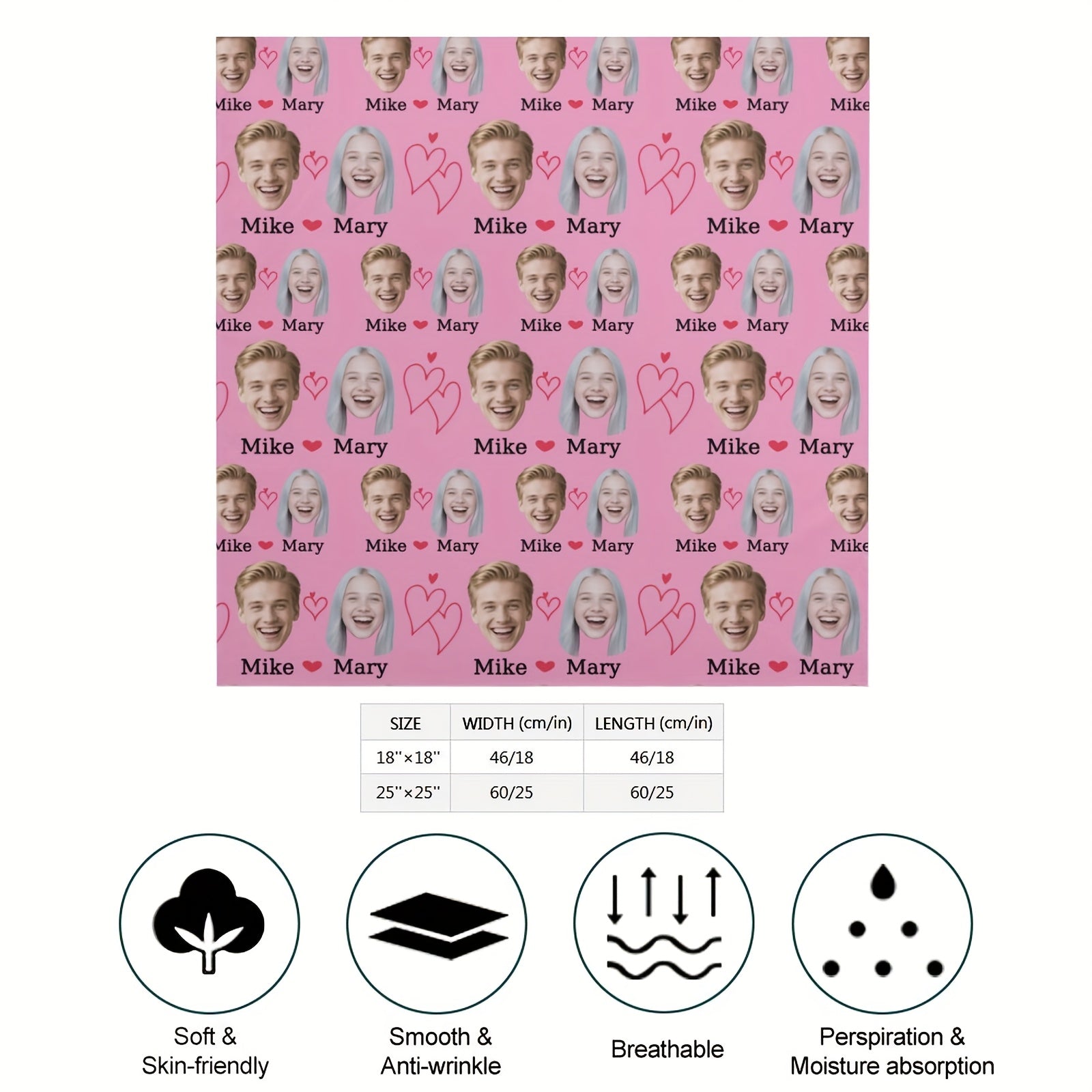 Personalized Heart Pattern Square Scarf with Photo Upload