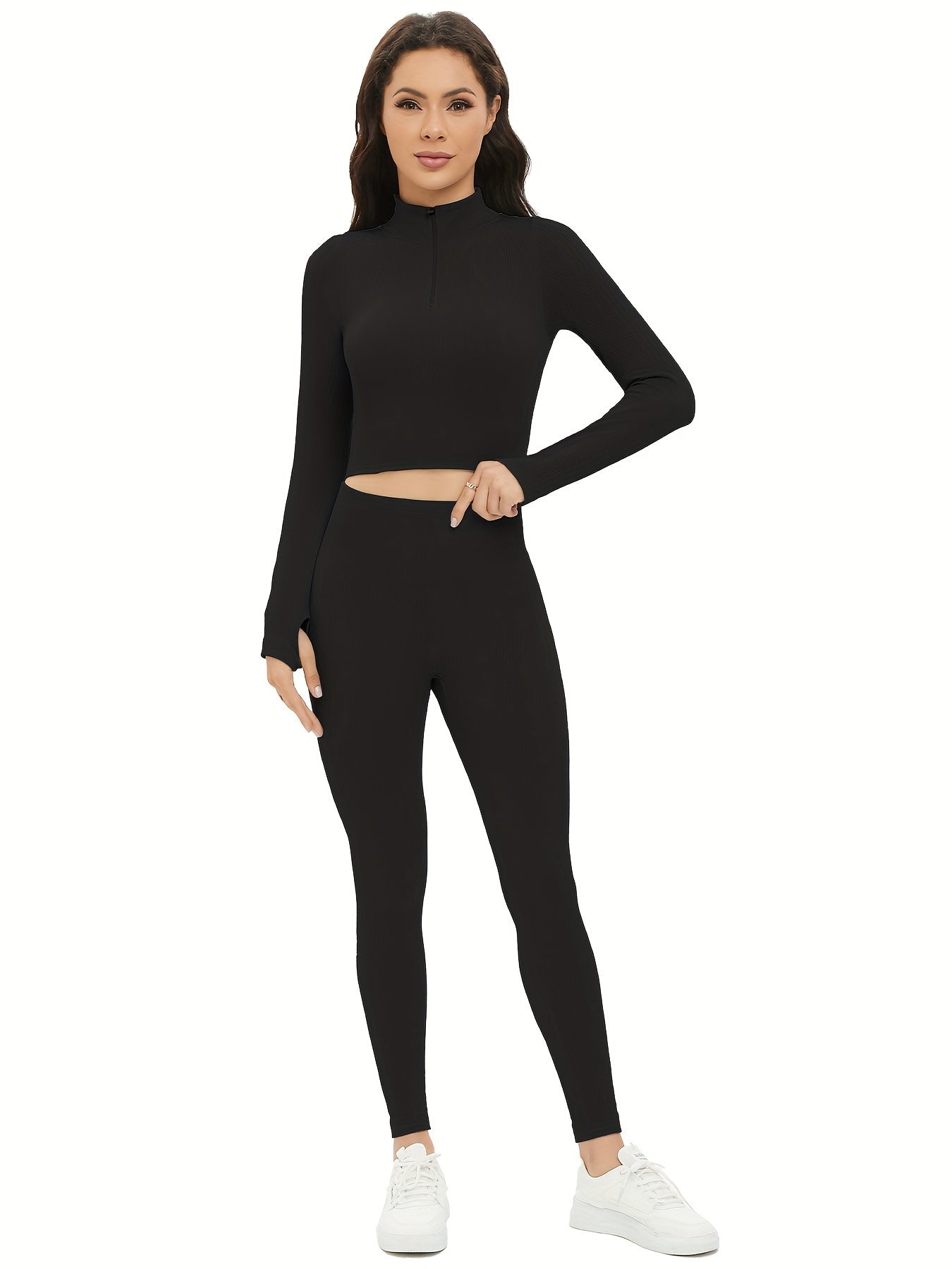 Yoga Set: Zipper Long Sleeve Top & High Stretch Leggings