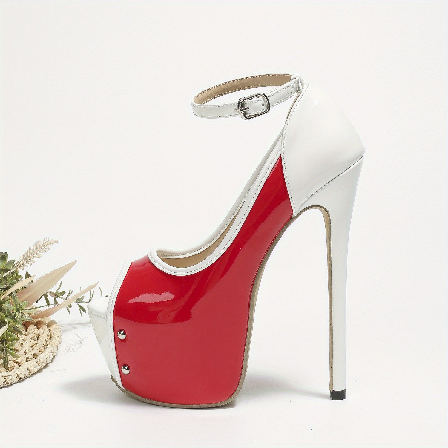 Colorblock Peep Toe Ankle Strap Stiletto Heels