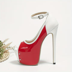 Colorblock Peep Toe Ankle Strap Stiletto Heels