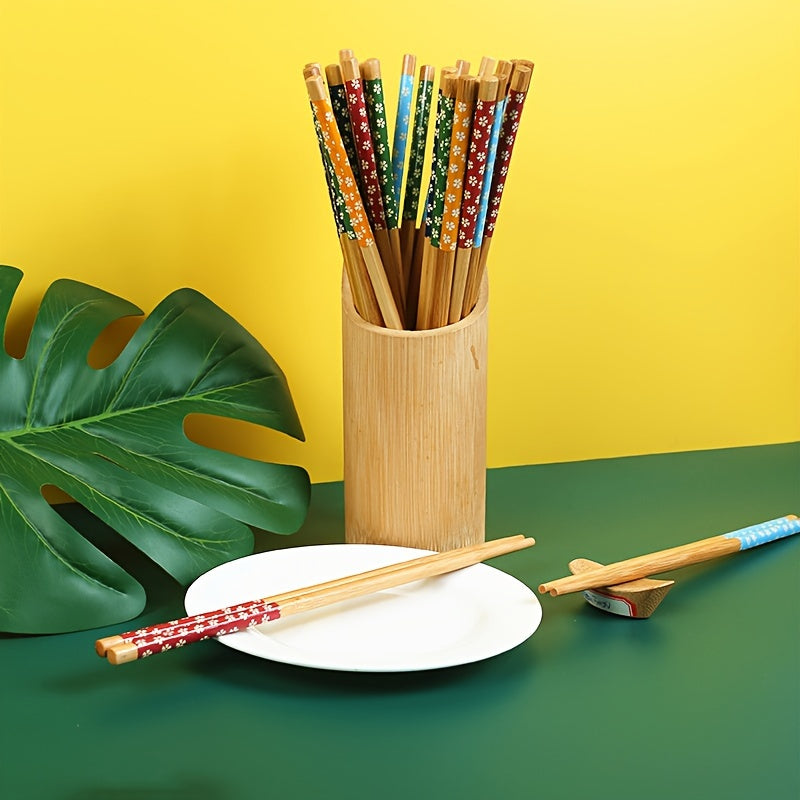 1pc Bamboo Chopsticks Floral Pattern Non-slip Kitchen Supplies