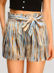 Boho Shorts Women's Plus Stripe Print Paperbag Waist Shorts