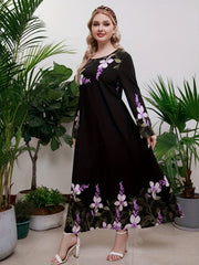 Women's Plus Floral Print Long Sleeve Maxi Tunic Dress