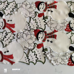 Polyester Snowman Table Runner Merry Christmas Embroidered Print