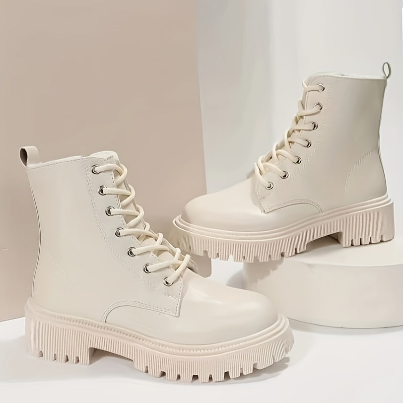 Women's Platform Combat Boots Lace Up & Side Zipper Ankle Boots