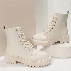 Women's Platform Combat Boots Lace Up & Side Zipper Ankle Boots