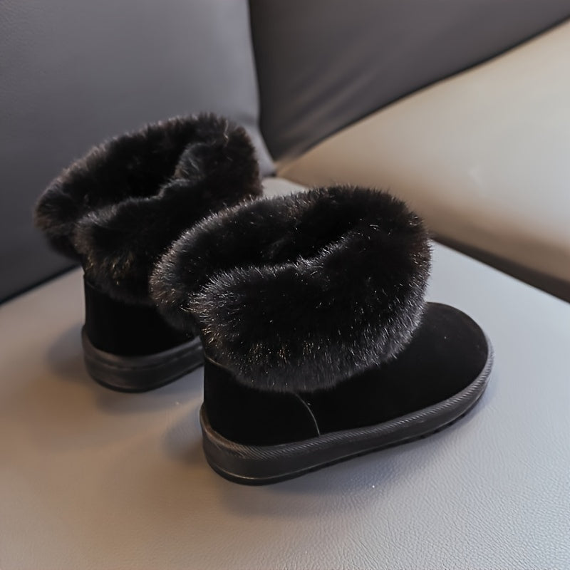 Girl's Furry Solid Snow Boots Warm Cozy Non slip Ankle Boots