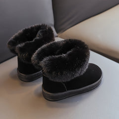 Girl's Furry Solid Snow Boots Warm Cozy Non slip Ankle Boots