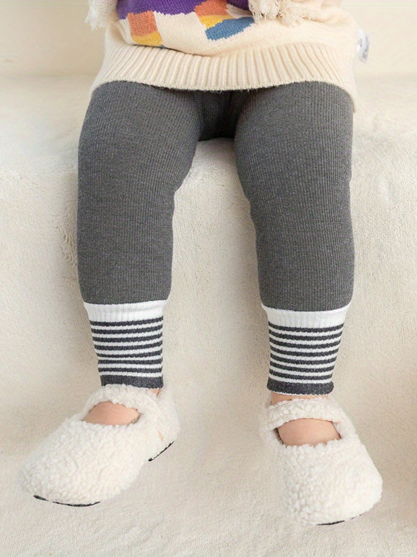 Girls Fleece Warm Leggings Stripes Heart Print Footless Tights Pants