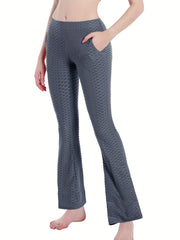 High Waisted Yoga Workout Tummy Control Bootcut Pants With Pocket