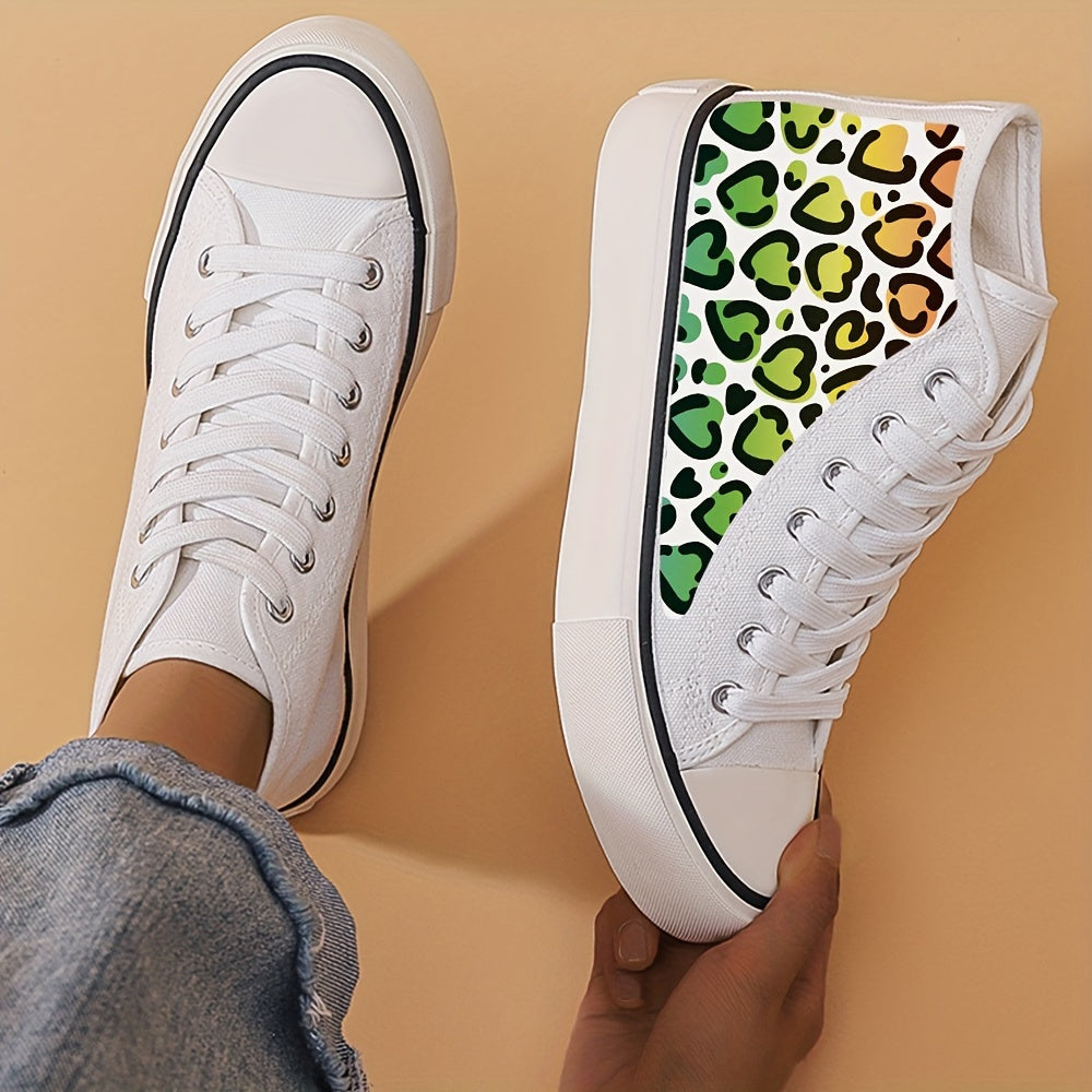 Heart Print Chunky Canvas Sneakers High Top Lace Up Casual Skate Shoes