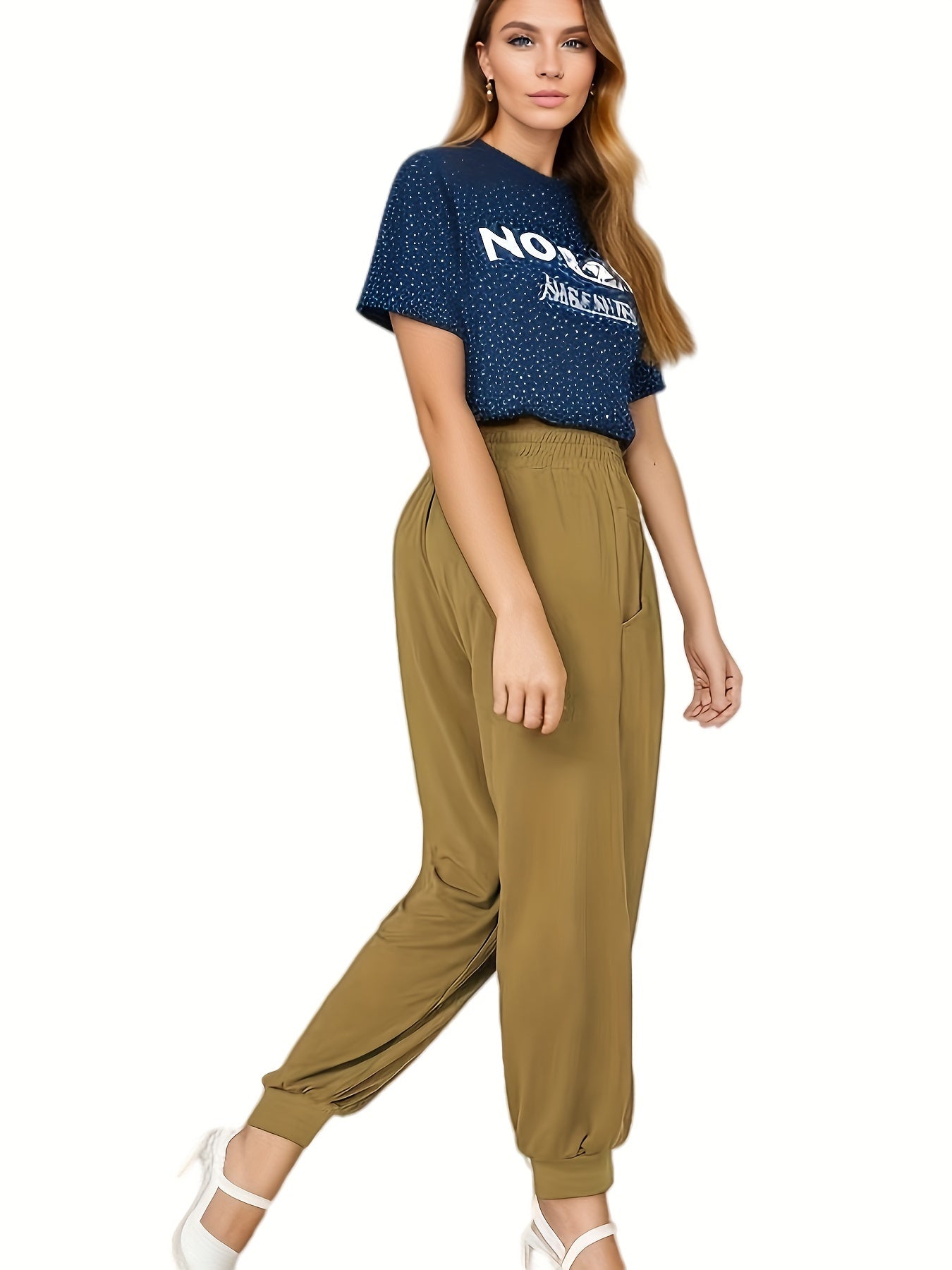 Sporty Drawstring Elastic Waist Pants Loose Fit Quick Dry