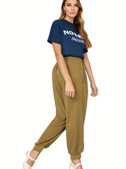 Sporty Drawstring Elastic Waist Pants Loose Fit Quick Dry