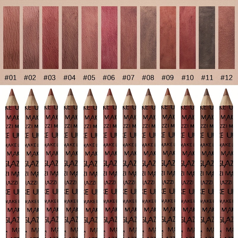 12pcs Matte Lip Liner Pen Natural Nude Smooth Lip Makeup