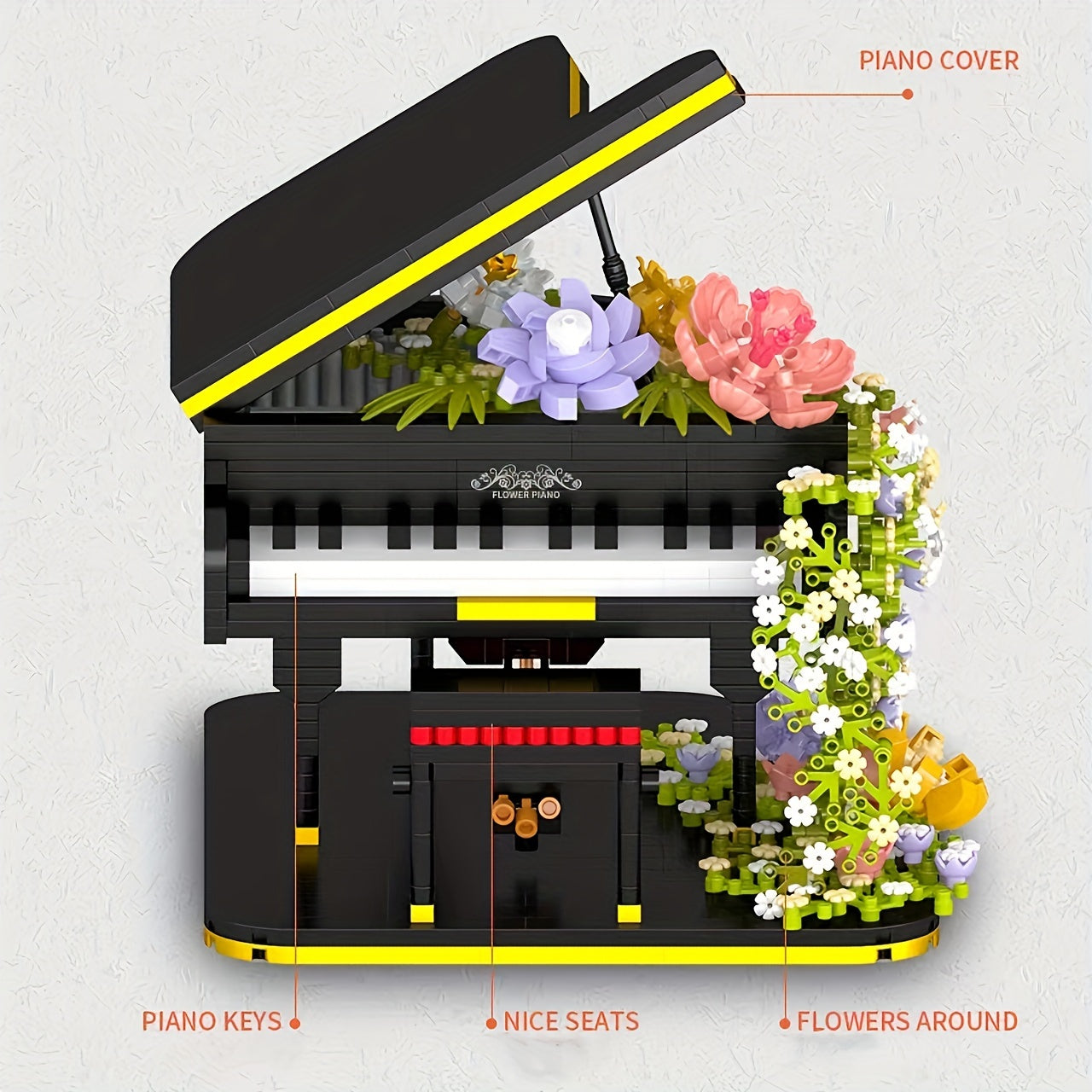 Particle Building Blocks Flower Piano Decoration Model
