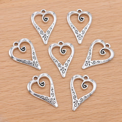 10pcs Silver Plated Heart Charm Vintage Pendant For Jewelry Making DIY