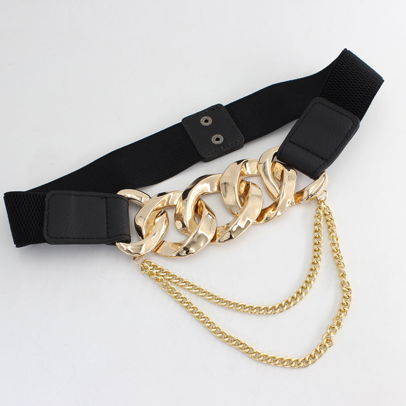 Women's Gold Waist Chain Belt Dress Accessory Elastic Waistband
