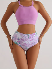 Leaf Print High Waist Bikini Sets Beach Bathing Suit