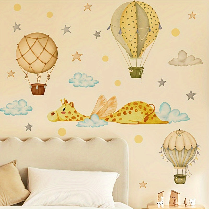 Wall Sticker Deer Hot Air Balloons Clouds Stars Room Decoration Self adhesive