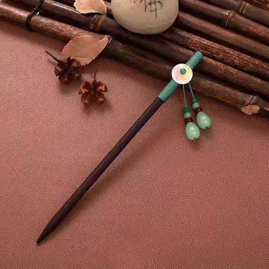 Ancient Style Sandalwood Hairpin Tassel Wooden Hair Stick Ponytail Holder