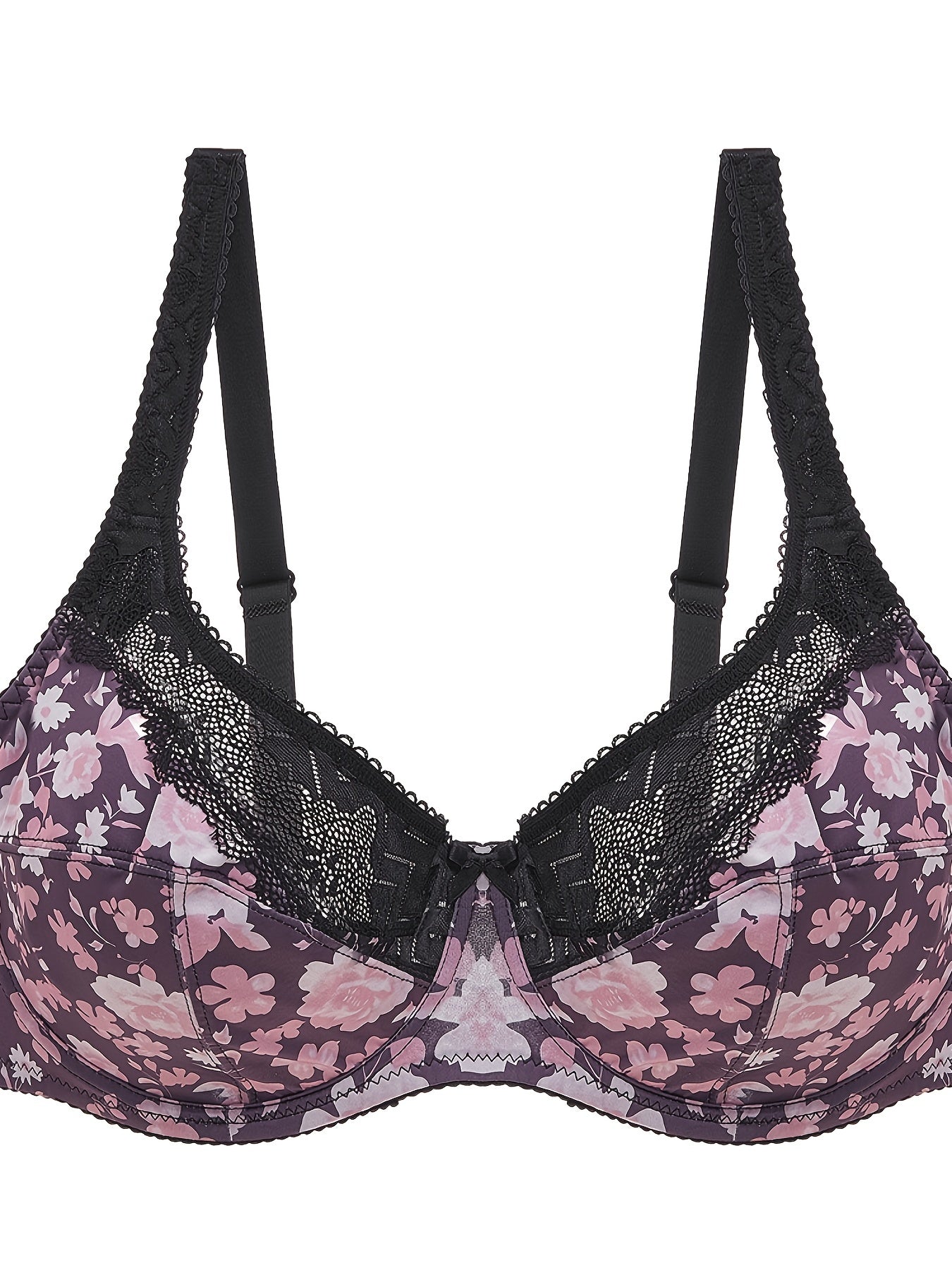 Contrast Lace Floral Print Bra Sexy Bralette