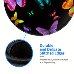 Colorful Butterfly Circular Sewn Edge Mouse Pad for Work Games Desktop Laptop
