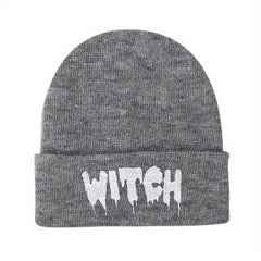 Halloween Witch Punk Hat Embroidered Knitted Warm Hat