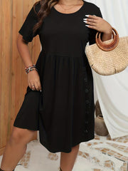 Dress Women's Plus Short Sleeve Round Neck Midi Dress