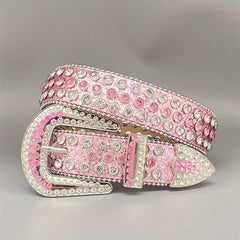Y2K Pink Rhinestone Belts Cowgirl Studded Women Jeans Belt