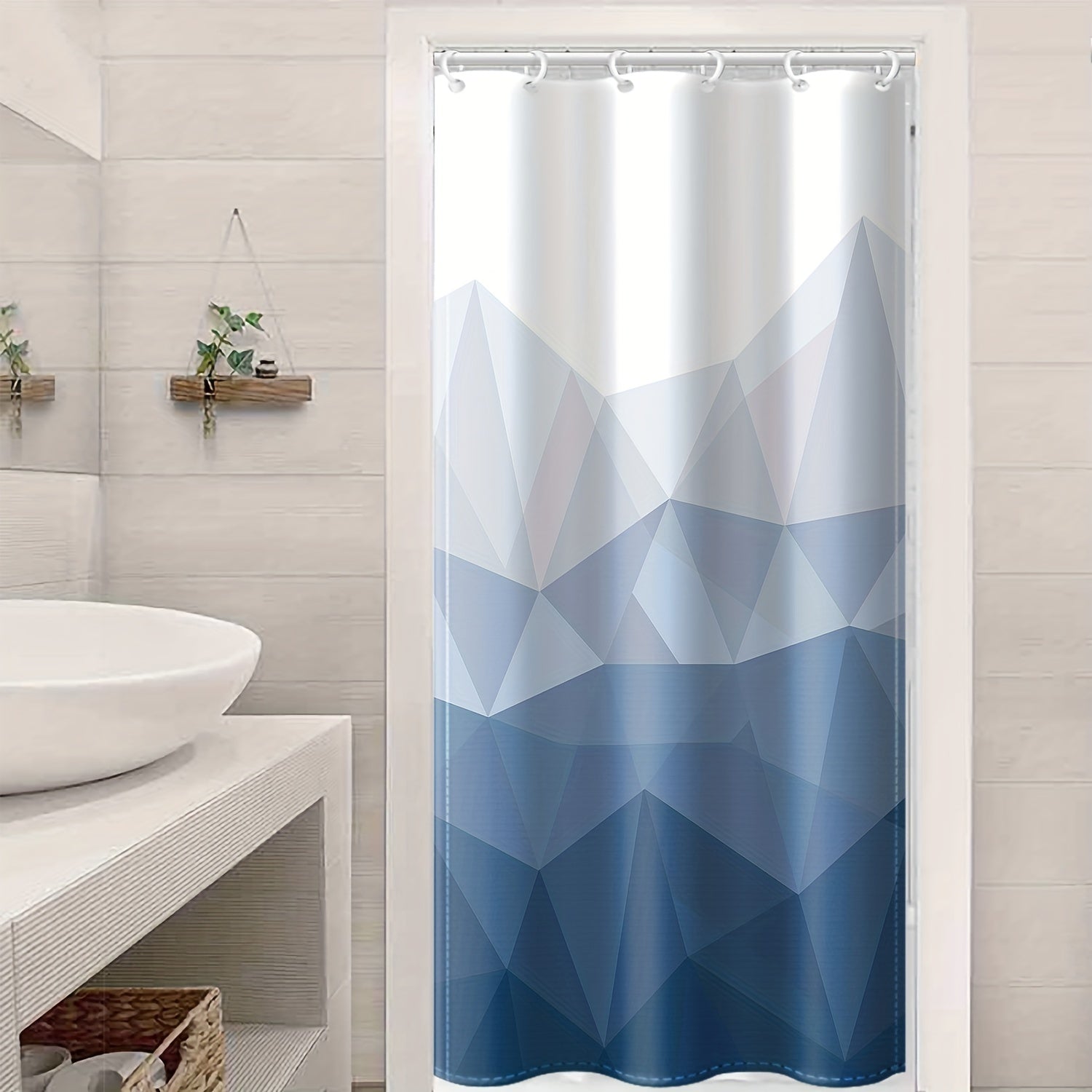 Gradient Geometric Shower Curtain Waterproof Polyester Bath Curtain with Hooks