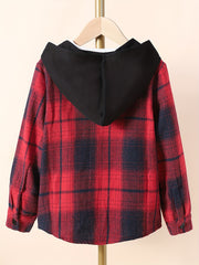 Boys Plaid Shirts Long Sleeve Hooded Tops Spring Fall Outwear