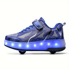 Girl's LED Light Up Roller Shoes With Hook And Loop Fastener