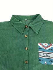 Colorblock Southwestern Print Button Up Blouse