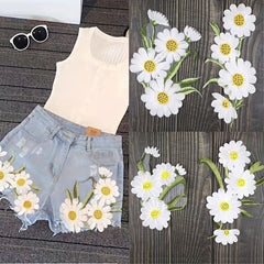 Embroidered Applique Daisy Patches Sewing Large Small Chrysanthemum Patch