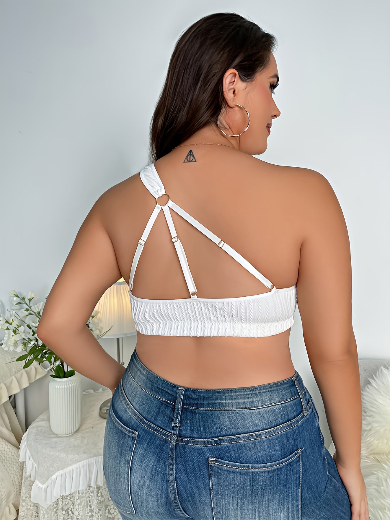 Sexy Bra Women's Solid Cable Knit One Shoulder Bralette