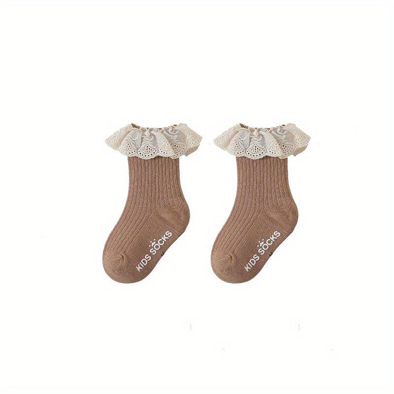 Girls Lace Trim Short Crew Socks Breathable Comfortable Princess Socks