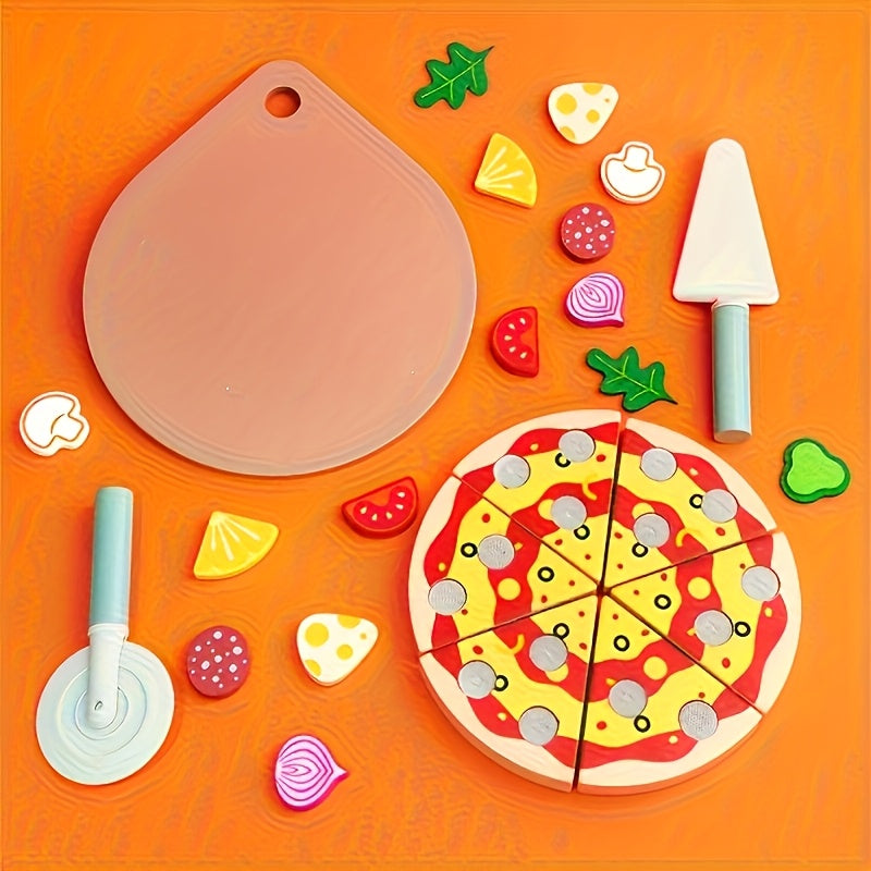 KABI Pizza Chef Junior Toy Reusable Stickers DIY Food Slicer Wood Kitchen