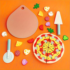 KABI Pizza Chef Junior Toy Reusable Stickers DIY Food Slicer Wood Kitchen