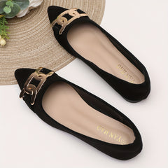 Pointed Toe Flat Shoes with Metallic Buckle - Versatile Work Shoes