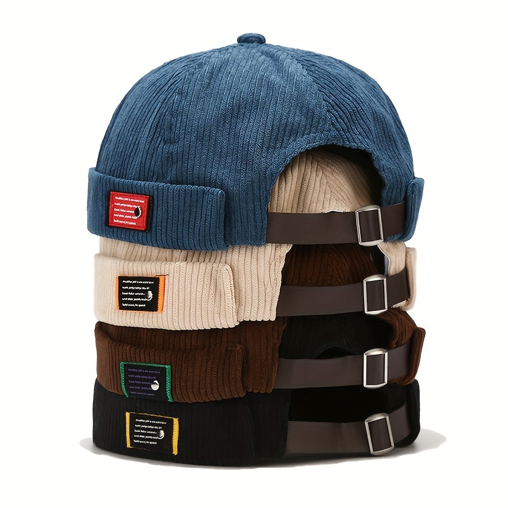 Retro Corduroy Docker Brimless Beanie Sailor Cap Hat