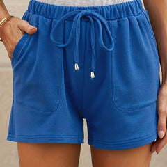 Solid Drawstring Shorts Elastic Waist Shorts Women's Clothing